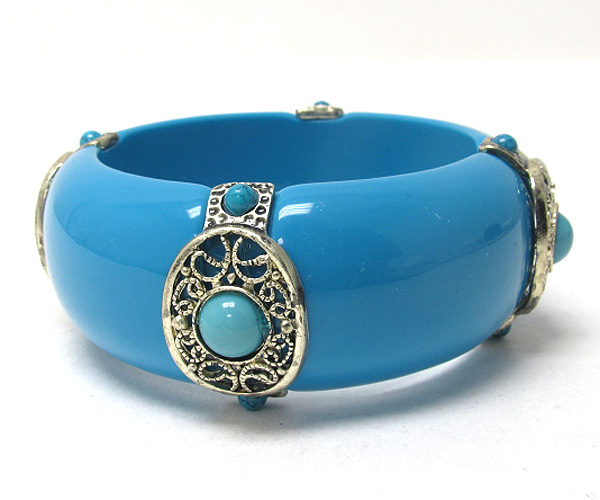 Metal filigree accent large acrylic bangle bracelet
