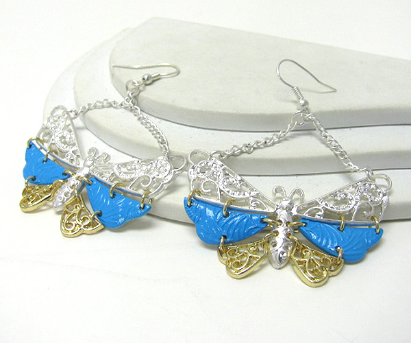 Multi tone and paint butterfly drop earring