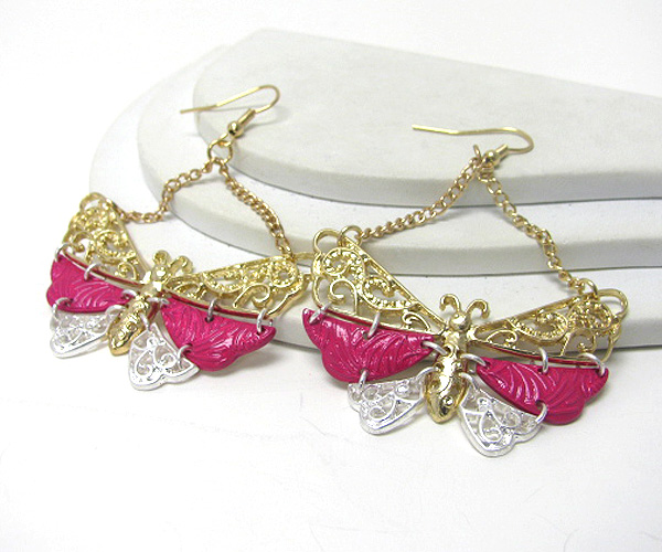 Multi tone and paint butterfly drop earring