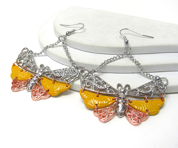 Multi tone and paint butterfly drop earring