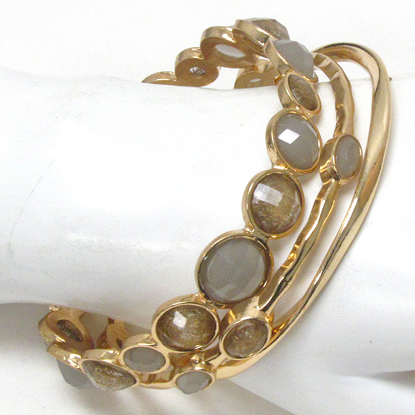 Multi facet acrylic bubble stone link bangle bracelet set of 3