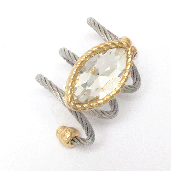 Facet glass and coiled metal rope ring