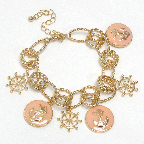 Multi epoxy anchor disk and wheel charm bracelet - nautical