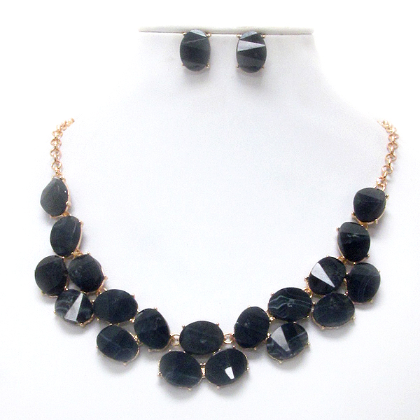 Multi facet acrylic stone link necklace earring set