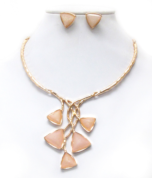 Facet stone deco twist stem drop necklace earring set