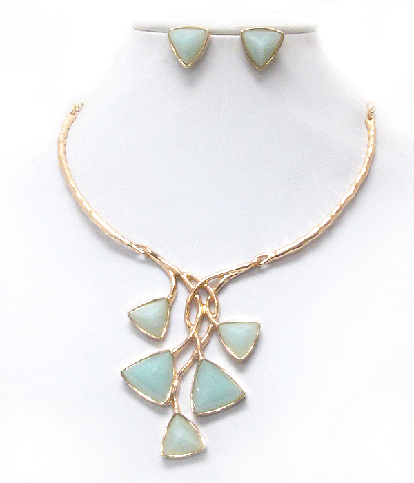 Facet stone deco twist stem drop necklace earring set