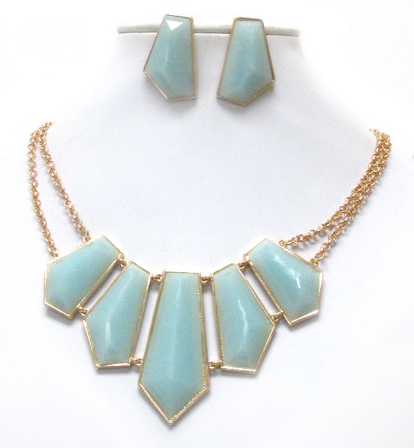 Multi arrowhead stone link double chain necklace earring set