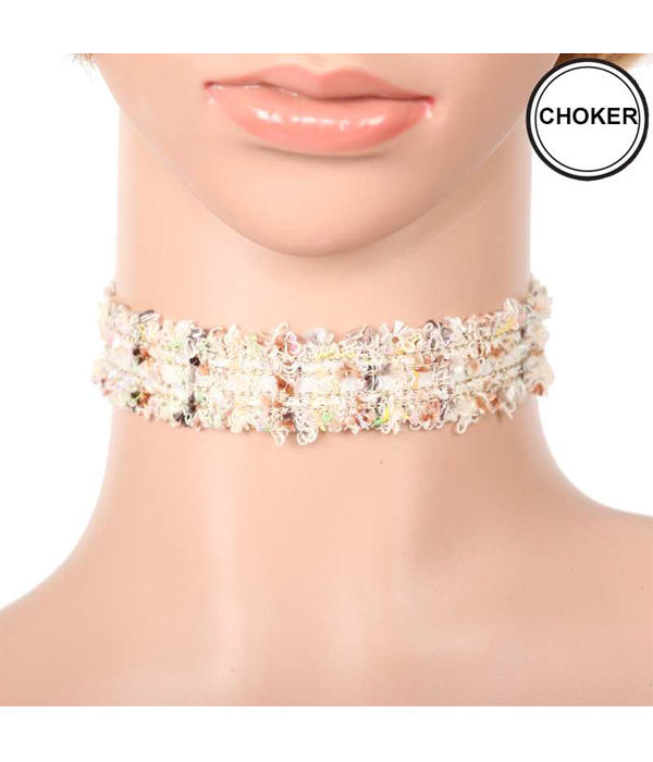 Multi colored fabric choker necklace 