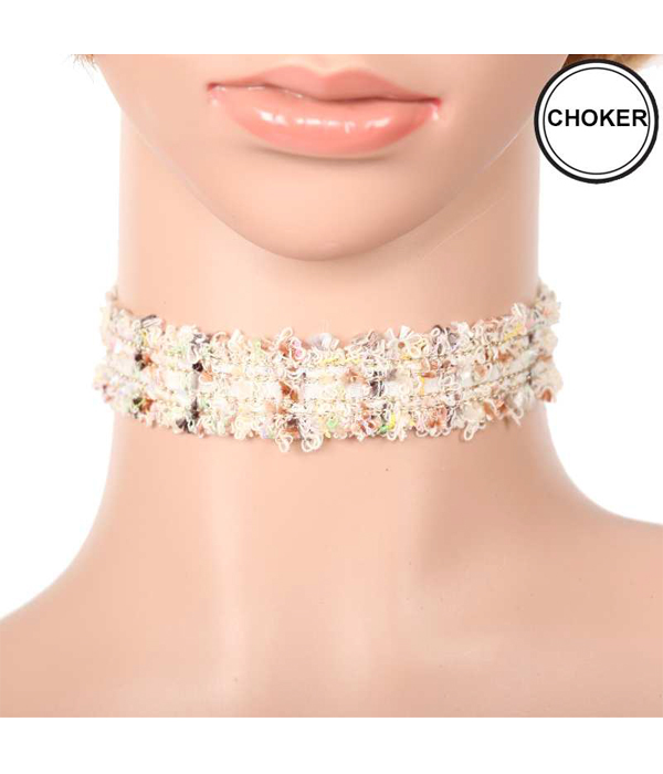 MULTI COLORED FABRIC CHOKER NECKLACE 