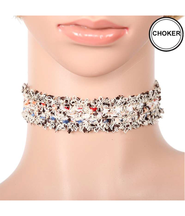 Multi colored fabric choker necklace