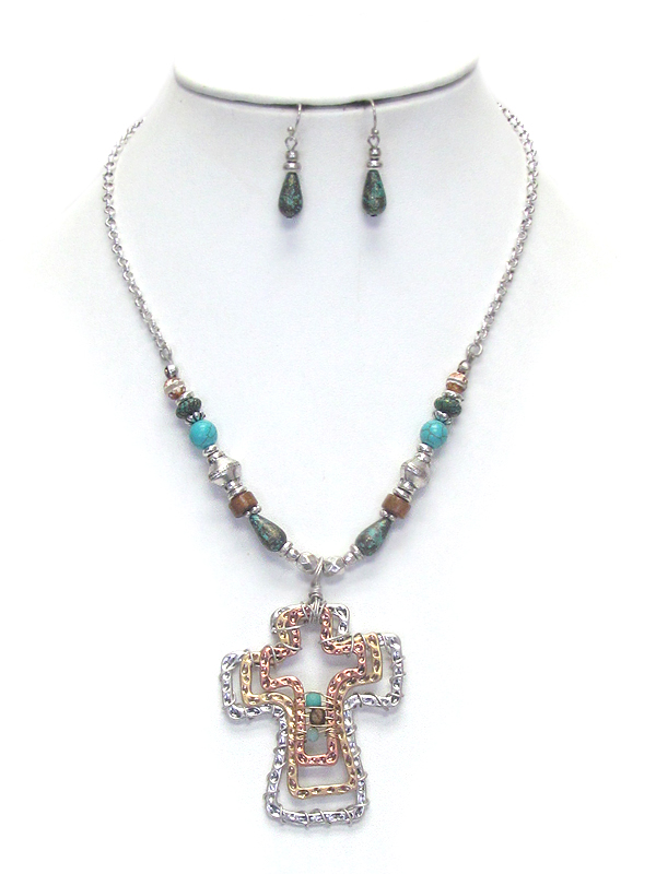 Multi cross pendant necklace set