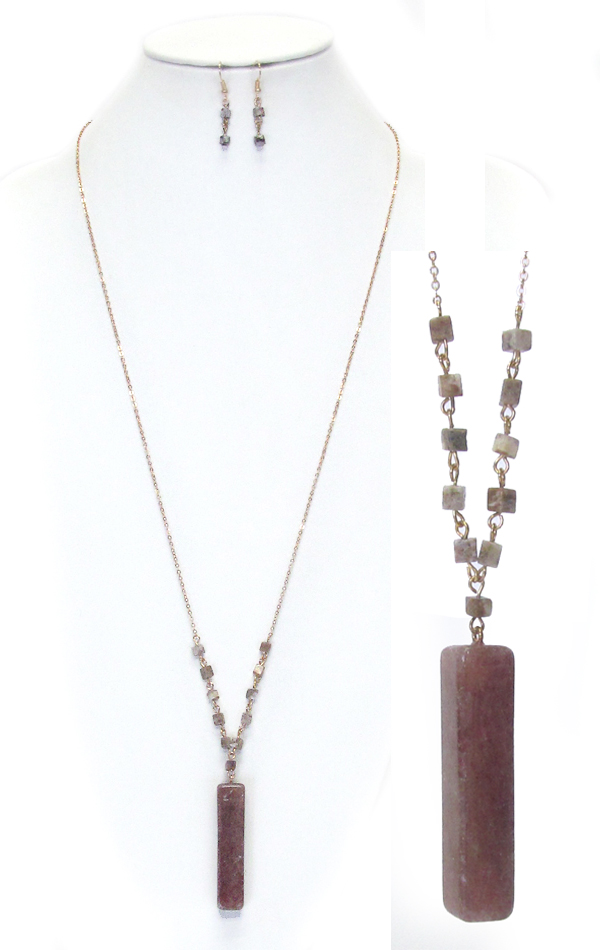 GENUINE STONE BAR DROP LONG NECKLACE SET