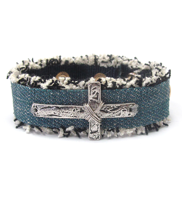 Cross on denim bracelet