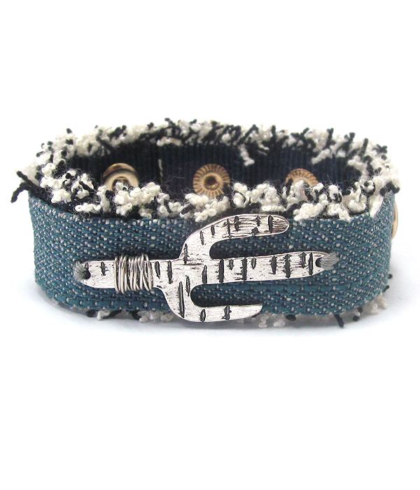 Cactus on denim bracelet