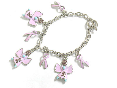 Spring color enameled ribbon and angel charm bracelet