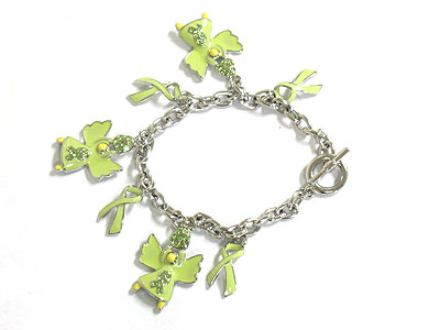 Spring color enameled ribbon and angel charm bracelet