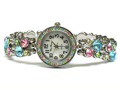 Double metal link band crystal watch
