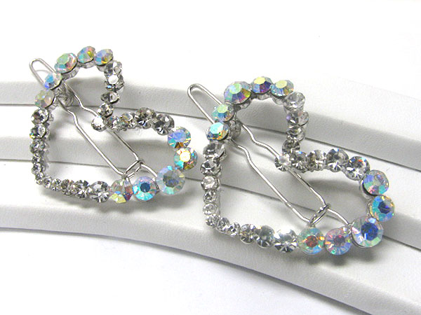 Crystal stud heart hair pin - 2 pc set