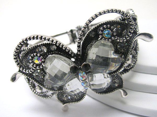 Crystal  and glass deco butterfly top hinge bangle