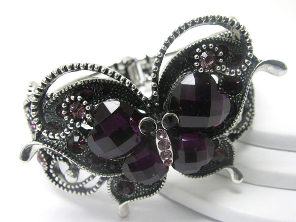 Crystal  and glass deco butterfly top hinge bangle 