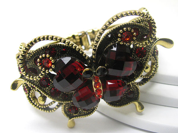 Crystal  and glass deco butterfly top hinge bangle 