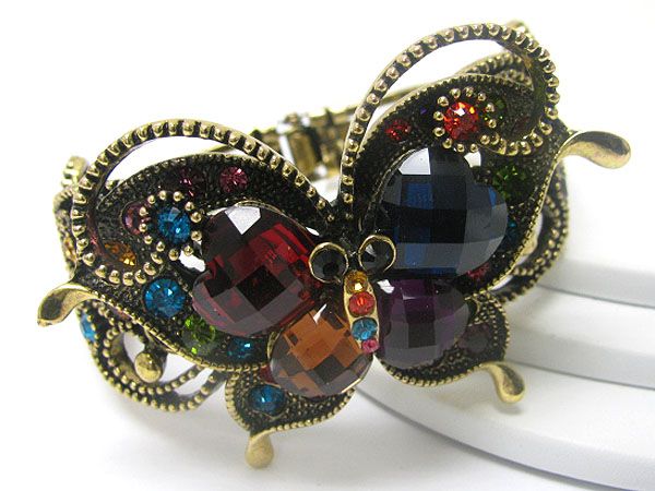 Crystal  and glass deco butterfly top hinge bangle 
