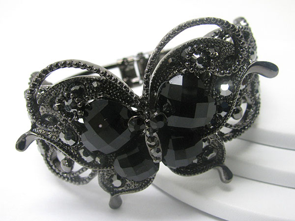 Crystal  and glass deco butterfly top hinge bangle 