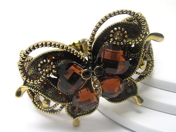 Crystal  and glass deco butterfly top hinge bangle 
