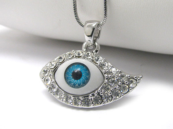 Made in korea whitegold plating crystal stud evil eye pendant necklace