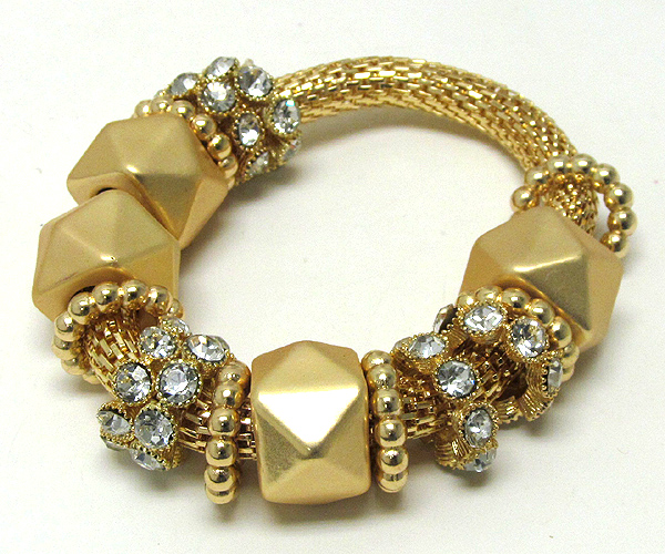 Metal puffy box  and ring balls with crystal rings pattern tub snake stretch bracelet