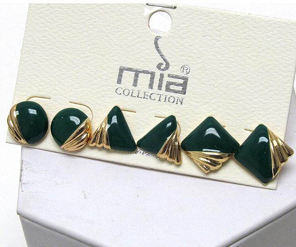 Textred metal and epoxy mix sape earring 3 pair set