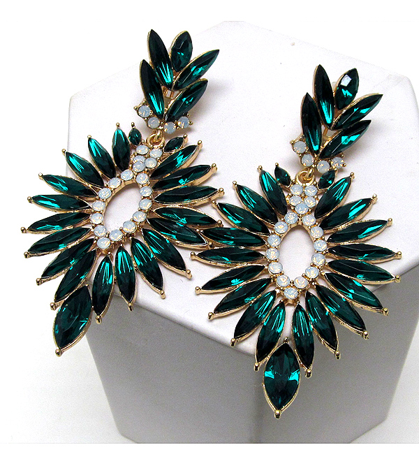 Multi crystal and facet arrowhead stone drop clip earring