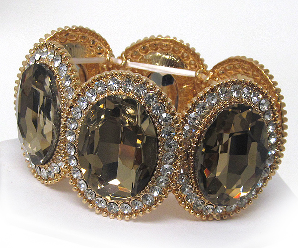 Multi crystal and multi facet glass metal stretch bracelet