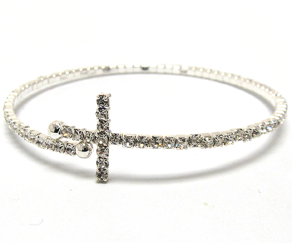 One row crystal cross coiled stretch bracelet