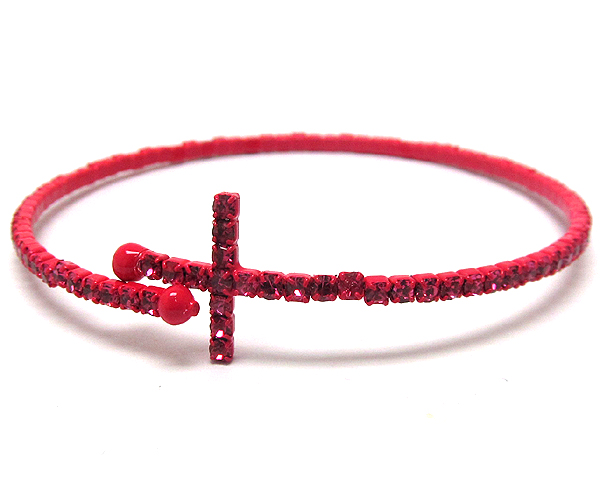 One row crystal cross coiled stretch bracelet