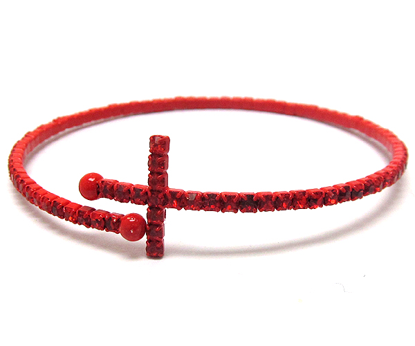 One row crystal cross coiled stretch bracelet