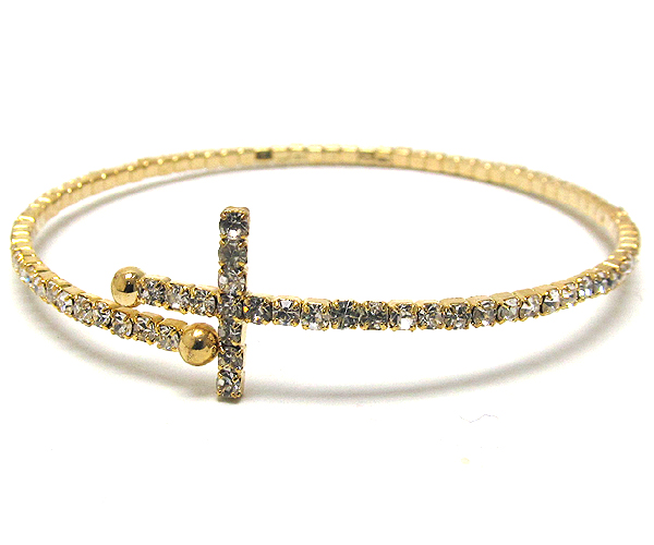 One row crystal cross coiled stretch bracelet