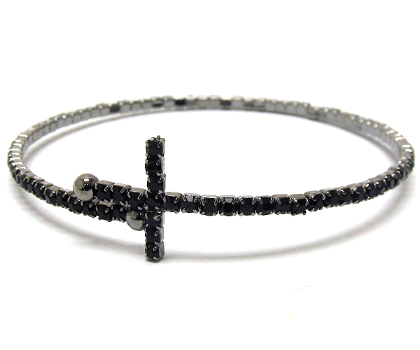 One row crystal cross coiled stretch bracelet