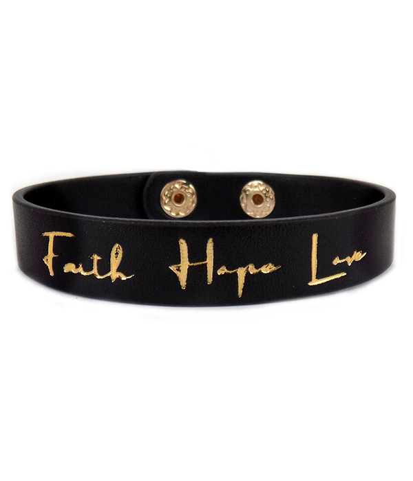 RELIGIOUS THEME LEATHERETTE BRACELET - FAITH HOPE LOVE