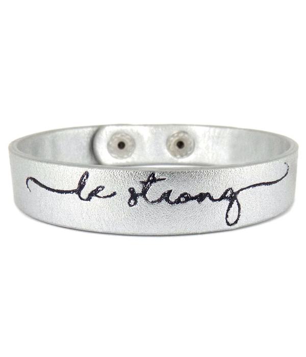 Religious theme leatherette bracelet - be strong