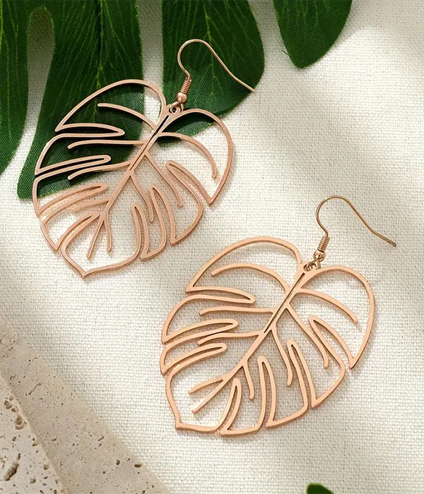 Wire art giant leaf earring