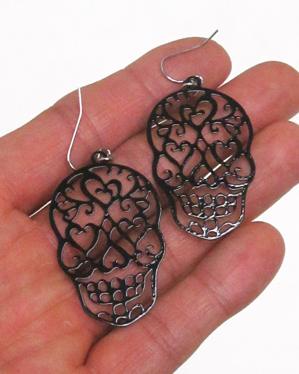 Metal filigree sugar skull earring