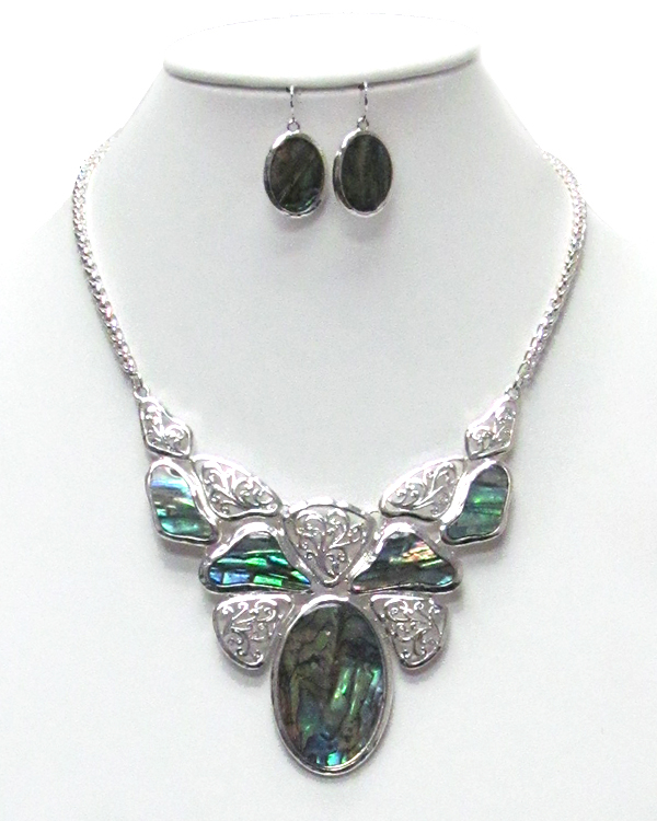 Abalone and metal filigree mix necklace set