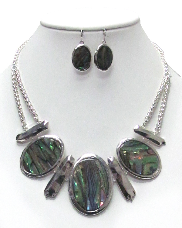 Abalone and metal bar link necklace set