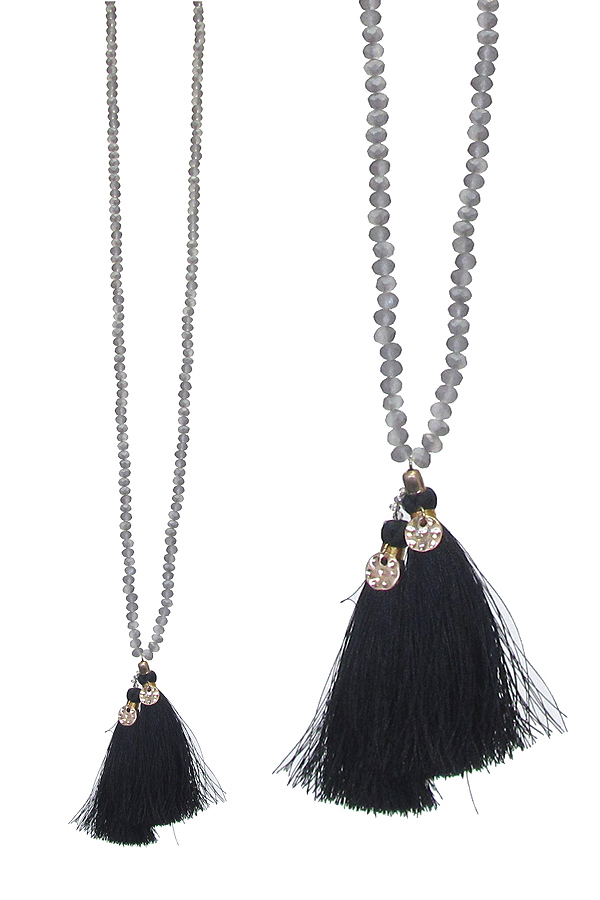 MULTI FACET BEAD AND DOUBLE THREAD TASSEL LONG NECKLACE