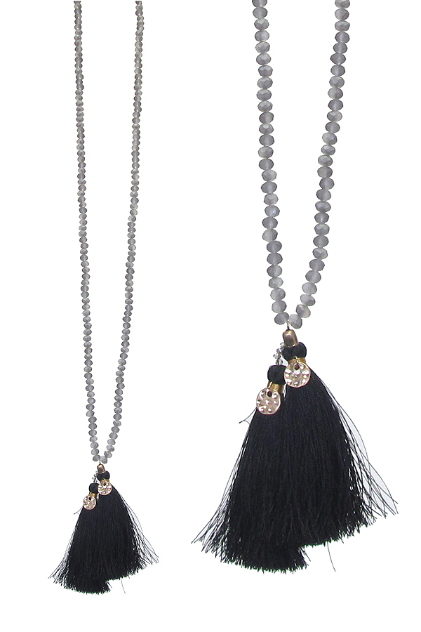 Multi facet bead and double thread tassel long necklace