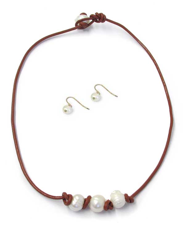 Freshwater pearl cord necklace set
