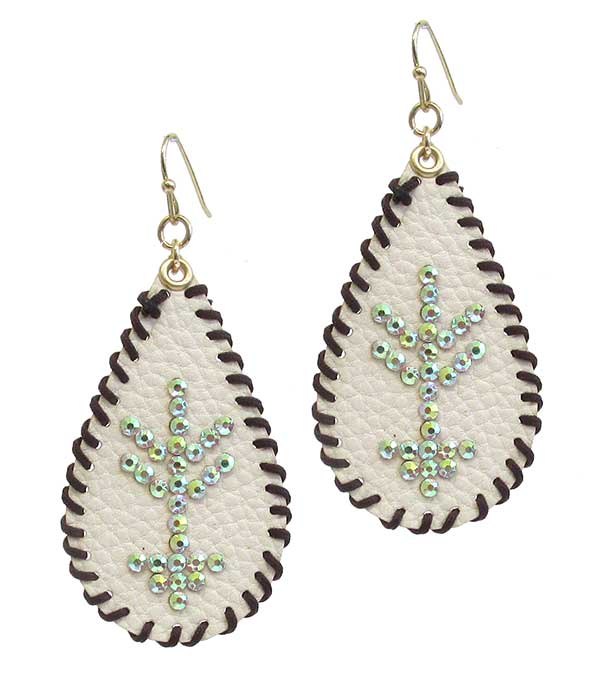 FAUX LEATHER TEARDROP STITCH EARRING - ARROWHEAD