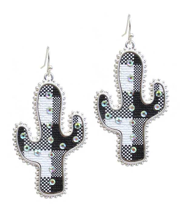 Buffalo plaid check pattern cactus earring