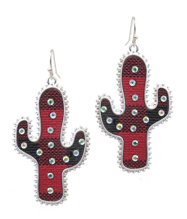 BUFFALO PLAID CHECK PATTERN CACTUS EARRING